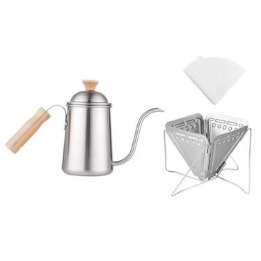 Imagem de Bothyi Chaleira de água tipo pescoço de ganso, conjunto de bule de chá de bico longo de aço inoxidável, conjunto de bule de café para acampamento, cozinha