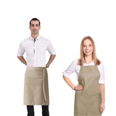 Imagem de Avental Bege Caqui Kit Profissional Cintura Chef Bartender - CASA CHA