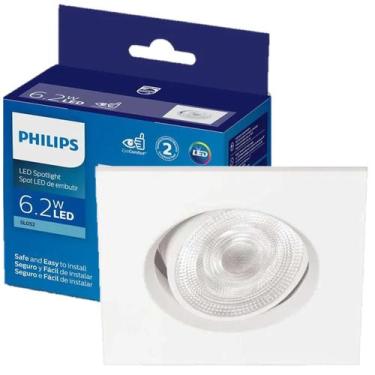Imagem de Kit 6 Spot Led Philips Quadrado Embutir 6.2w Luz Branca 6500K