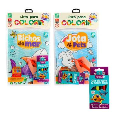 Imagem de Kit Livro de Colorir Lavável Infantil Educativo Animais Mar Pets Sorti