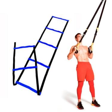 Imagem de Fita TRX Suspensa para Treinamento Funcional Saude Cross Training Treino com Escada de Agilidade Reabilitação Yoga Fisioterapia Funcional Musculação Exercícios Azul