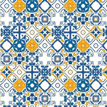 Imagem de Papel Parede Azulejo Azul Laranja Adesivo Cozinha Lavatório - LRP