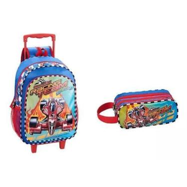 Imagem de Kit Mochila Escolar Rodinha Carro De Corrida Stock Car + Estojo - Fuse