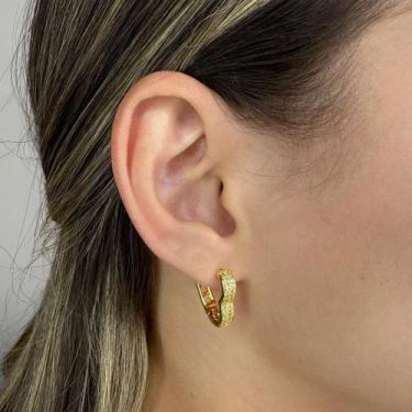 Imagem de Brinco Coração Grande com 2 Fileiras de Zircônia Banhado em Ouro 18k -