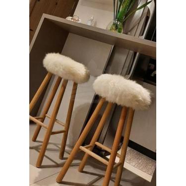 Imagem de Capa Assento Banco Mocho Banqueta De Lã De Ovelha Natural - JS PELES