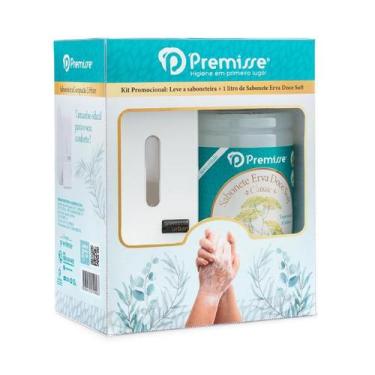 Imagem de Kit saboneteira compacta + sabonete erva doce soft 1l - PREMISSE 