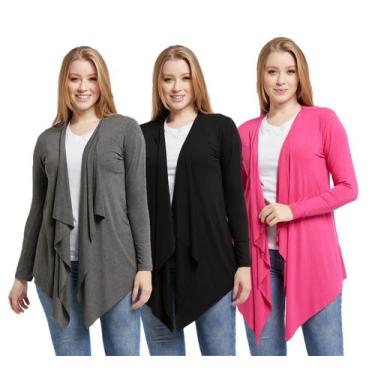 Imagem de Kit 03 cardigans feminino kimono com bico manga longa - Wooks, G, Graf