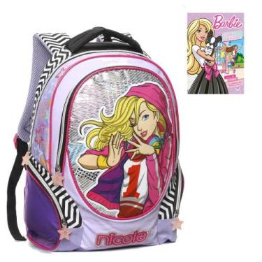 Imagem de Mochila Escolar Costas G Holográfica Lilás Com Livro Barbie - Seanite