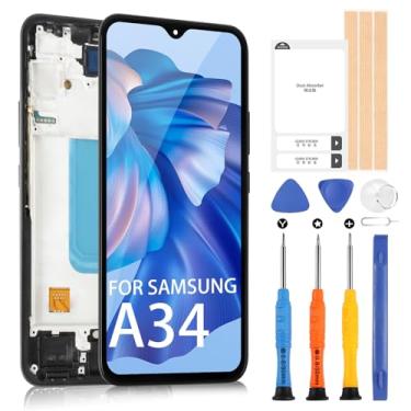 Imagem de Tela de substituição para Samsung Galaxy A34 para Samsung A34 5G A346 LCD Display digitalizador A346E A346B A346M com ferramentas de reparo (preto com moldura, sem impressão digital)