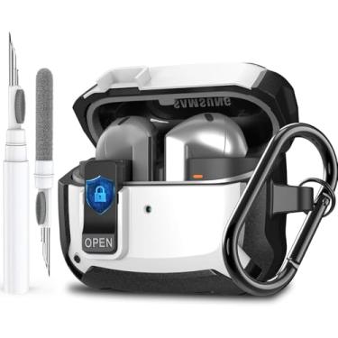 Imagem de Capa para Galaxy Buds 3 Pro/3/3 FE com clipe de trava segura, à prova de choque para Samsung Galaxy Buds3/3 Pro 2024/3 FE 2025, capa rígida protetora com mosquetão e kit de limpeza para homens e