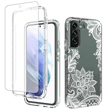 Imagem de Yodueiv Capa para Galaxy S22 Plus/Samsung S22+ SM-S906U com protetor de tela de vidro temperado, capa protetora de telefone com padrão mandala transparente de corpo inteiro para Samsung Galaxy S22
