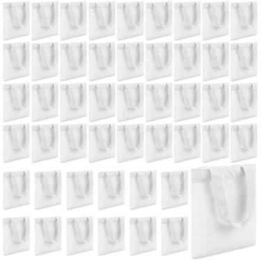 Imagem de Amylove 72 peças, mini sacola de lona em branco, sacolas de compras reutilizáveis a granel, sacolas de compras faça-você-mesmo para lembrancinhas de festa infantil (branco, 21 x 20 cm)