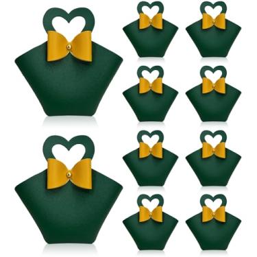 Imagem de Pacote com 10 mini caixas de presente de couro PU com alça, caixa de lembrancinha verde pequena de couro reutilizável, mini bolsa de mão requintada para casamento, chá de panela, batismo, chá de bebê,
