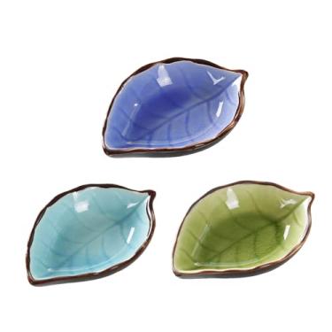 Imagem de WAIT FLY Adoráveis pratos de tempero de cerâmica em forma de folha/suportes para saquinhos de chá/pires de ketchup/pratos de aperitivo/vinagre especiarias salada de soja sushi wasabi tempero tigelas