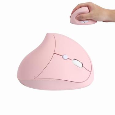 Imagem de Mouse vertical, mouse vertical ergonômico sem fio confortável 2,4 G mouse óptico recarregável 3 DPI ajustáveis 800/1200/1600 6 botões para laptop, PC, desktop, notebook, Mac (rosa)