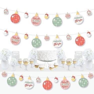 Imagem de Big Dot of Happiness Groovy Christmas - Decorações de festa de Natal pastel DIY - Faixa de guirlanda de prendedor de roupa - 44 peças
