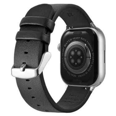 Imagem de Pulseira de couro compatível com Apple Watch séries Ultra 9, 8, 7, 6, 5, 4, 3, 2 e 1 SE SE2, pulseira de substituição de couro genuíno com fivela de aço inoxidável para iWatch de 49 mm, 45 mm, 44 mm,