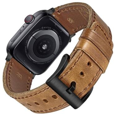 Imagem de FIILIIX Pulseira de couro Horween compatível com Apple Watch 38/40/41/42/44/45/49/46 mm, pulseira de substituição vintage para séries 10/9/8/7/6/5/4/3/2/1/SE2/Ultra1/2 masculina e feminina