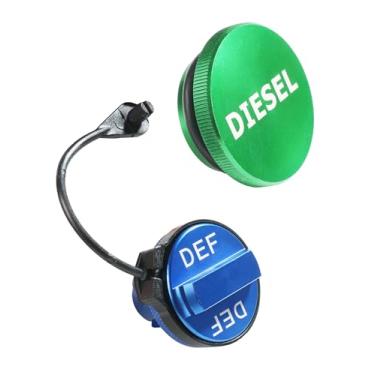 Imagem de Zlirfy Tampa de combustível diesel, acessórios de carro, pacote combo de tampa de combustível de alumínio, tampa de tanque de combustível diesel, tampa de combustível diesel verde magnética e corda