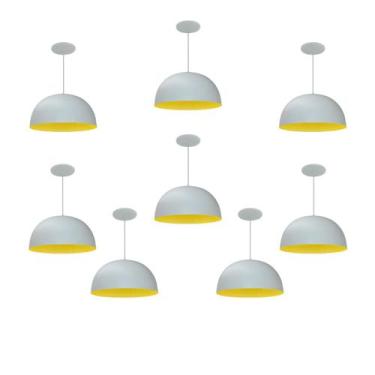 Imagem de Kit 8 Luminária Pendente Meia Lua 24cm Interior Amarelo Com Fiação 110