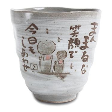 Imagem de Mino ware Cerâmica Japonesa Yunomi Chawan Chávena de Chá Peaceful Time Series c/ Kanji Poema Cinza Feito no Japão (Importação do Japão) KSY106 (Estátua Jizo)