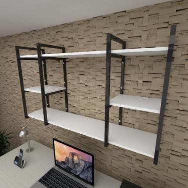 Imagem de Prateleira industrial para escritório aço cor preto prateleiras 30 cm 