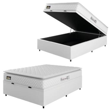 Imagem de Cama Box Baú Colchão Espuma D33 Pillow Top New Millenium Branco Hellen – Suporta Até 120 Kg Por Pessoa (Casal 138x188x60cm)
