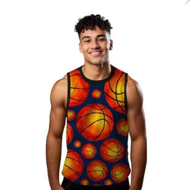 Imagem de Camiseta Regata Verão Estilo Moda Praia Bola Basquete Neon Laranja Esp
