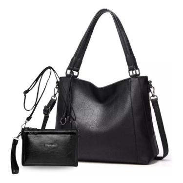 Imagem de Kit Bolsa Grande Espaçosa E Bolsa Carteira Social Luxuosa - Alwy, Pret