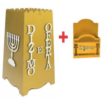 Imagem de Gazofilácio Dízimos E Ofertas Igreja Em Mdf + Porta Envelope DOURADO -