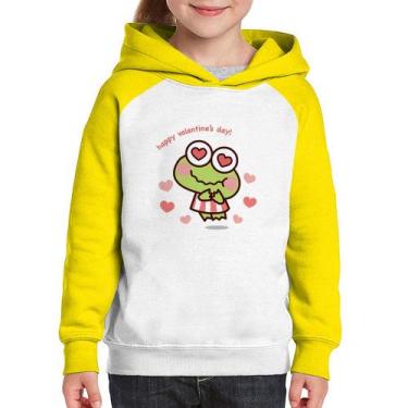 Imagem de Moletom Infantil Happy Valentine's Day - Foca na Moda, Branco, Amarelo