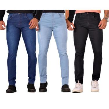 Imagem de Kit 3 Calças Jeans Masculina Lycra Slim Atacado Colorida - DIAMANTE VE