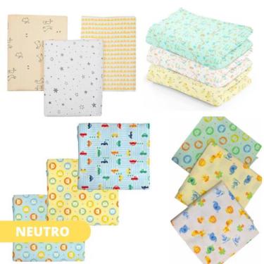 Imagem de Kit 6 Cueiros Bebê Manta Flanelado Estampado Menino e Menina 100% algo