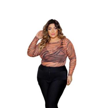 Imagem de Body  lurex Brilho Blusa Tule Plus Size Transparente  Estampas Xadrez 