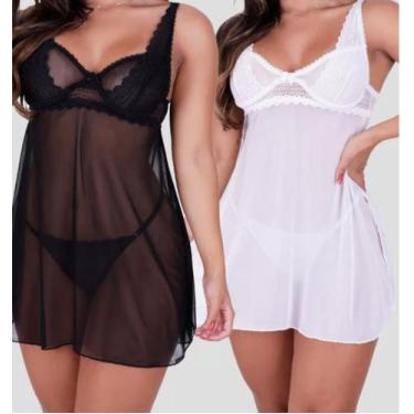 Imagem de Camisola tule,renda,com aro,sem bojo e calcinha - MDJ, P Branco