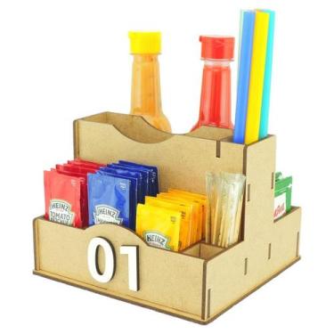 Imagem de 15 Porta Sachê Guardanapos Temperos Canudos Palitos Lanchonete Mdf Crú