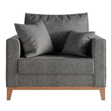 Imagem de Poltrona Beny Pés E Base Em Madeira Linho Cinza Rr Decor