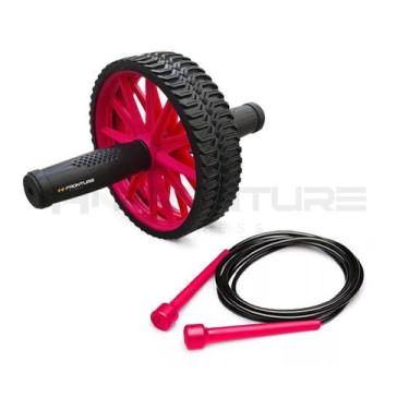 Imagem de Kit Rodinha Abdominal Dupla Rosa + Corda de Pular Rosa Profissional Fi