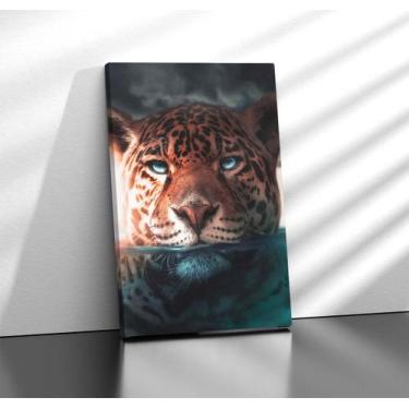 Imagem de Quadro Tecido Canvas Onça Água Olho Azul  - LindaCasaPremium
