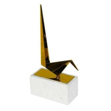 Imagem de Escultura Enfeite Passaro Origami 39cm Base Alta Luxo - LUXdécor