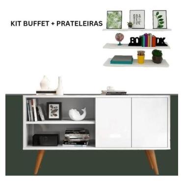 Imagem de Kit Três Prateleira Branca Com Balcão Buffet Três Nicho Aramado Modern