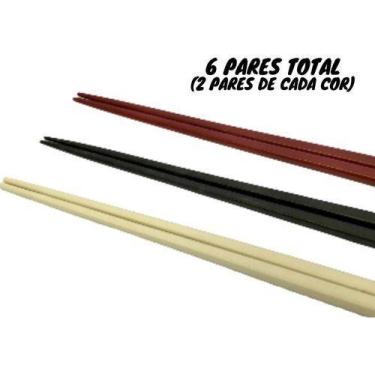Imagem de Kit Jogo 6 Pares Hashi Japonês Oriental Plástico Cores Diversas - Niho