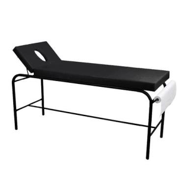 Imagem de Maca Fixa Profissional com Orifício e Suporte de Papel Preta Estética 