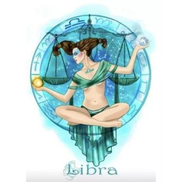 Imagem de Canga Praia Signos Poliéster Moda Verão Beach Astrologia - Blue, Libra