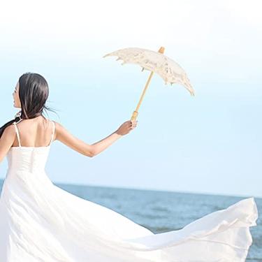 Imagem de Guarda-chuva de Algodão Com Renda Nupcial, Suporte Elegante de para Festas de Casamento (Trompete bege)
