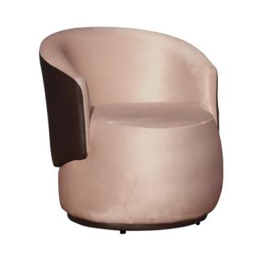 Imagem de Poltrona Decorativa Beatriz Orgânica Composê Couro Marrom Veludo Rosa 