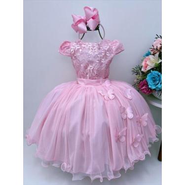 Imagem de Vestido infantil rosa c/ renda e borboletas dama princesas - Vila Lelê
