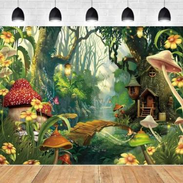 Imagem de 3 x 2,4 m, cenário fotográfico de floresta de cogumelos encantados, fundo mágico de conto de fadas, fantasia, floresta, país das maravilhas para crianças, decoração de festa de aniversário, adereços