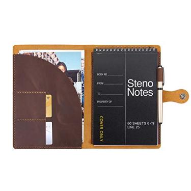 Imagem de Capa de couro para blocos Steno de 15 x 23 cm, capa de couro feita à mão para caderno de tamanho A5 com alça de caneta, capa de couro compatível com Rocketbook Flip tamanho executivo, marrom