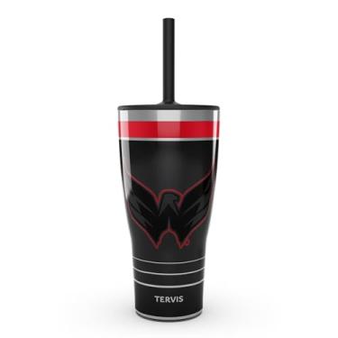 Imagem de Tervis Traveler NHL Washington Capitals - Copo de viagem com isolamento térmico de parede tripla para jogo noturno mantém as bebidas frias e quentes, 850 g com tampa de palha, aço inoxidável